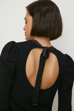 Clearance Oasis Tie Back Hot Fix Knitted Top Black