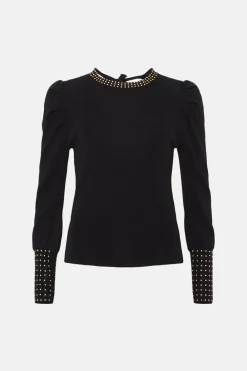 Clearance Oasis Tie Back Hot Fix Knitted Top Black
