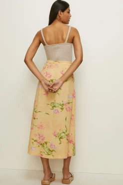 Outlet Oasis Tie Detail Floral Wrap Midi Skirt Amber