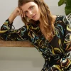 Fashion Oasis Tie Detail Leafy Floral Printed Shirt Multi