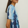New Oasis Tie Dye Mesh Ruched Side Midi Dress Blue