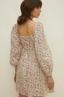 New Oasis Tie Front Ditsy Printed Broderie Skater Dress Floral