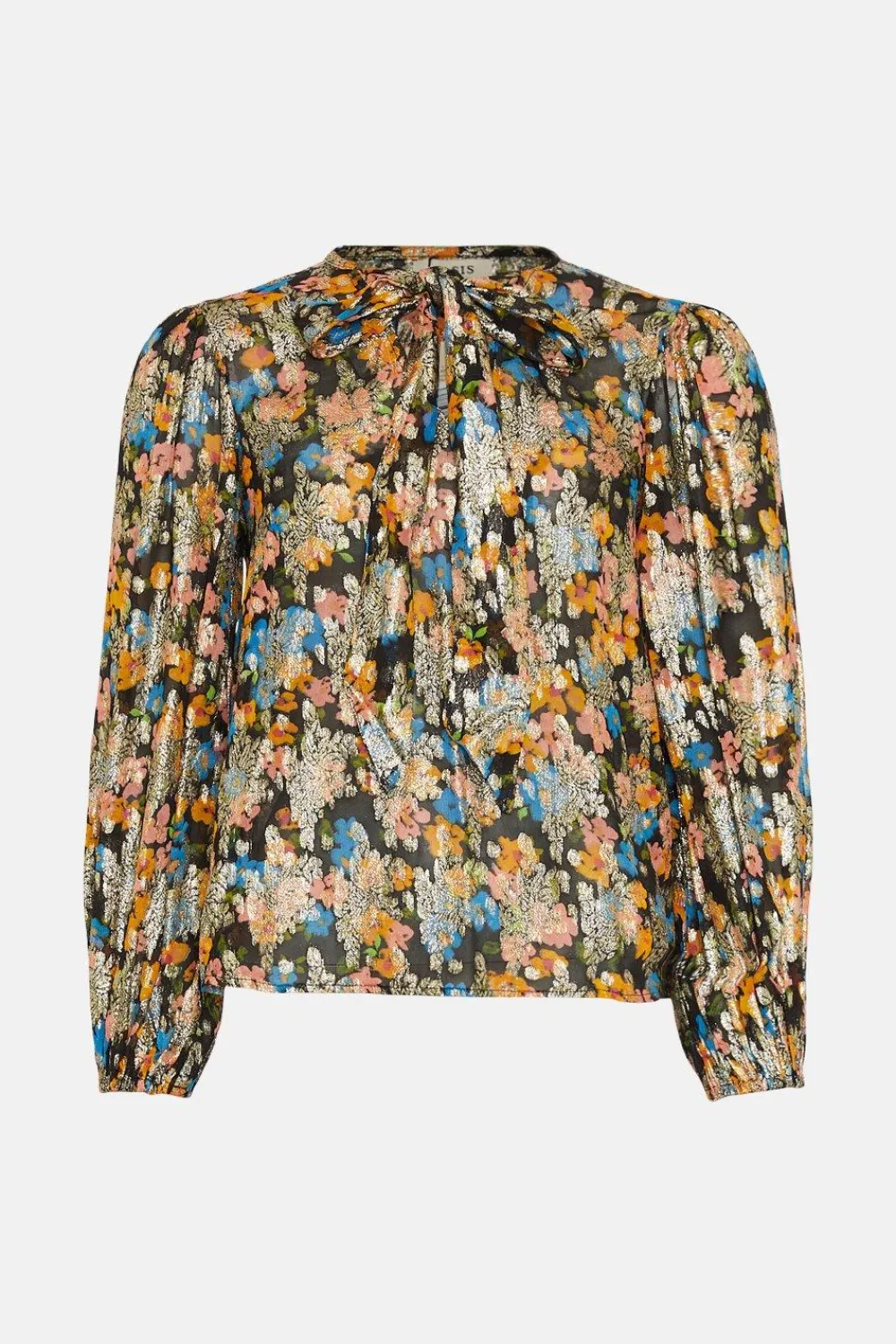 Best Oasis Tie Neck Metallic Printed Blouse Black