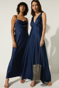 Online Oasis Tie Strap Bias Cut Maxi Dress Navy
