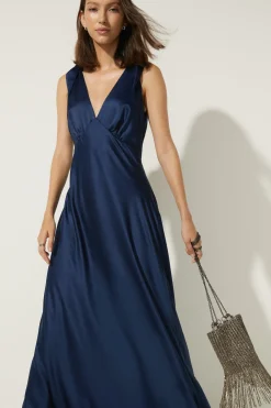 Online Oasis Tie Strap Bias Cut Maxi Dress Navy
