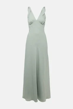 Sale Oasis Tie Strap Bias Cut Maxi Dress Sage