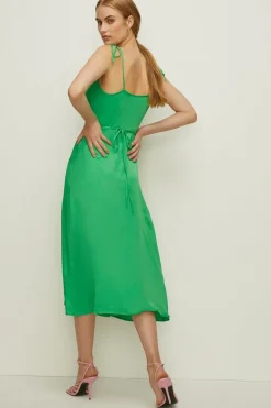 New Oasis Tie Strap Wrap Midi Dress Bright Green