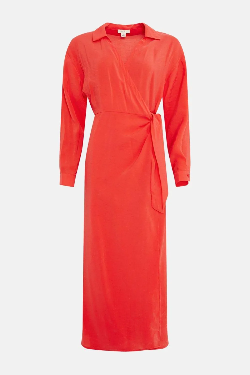 Clearance Oasis Tie Wrap Cupro Midi Dress Red
