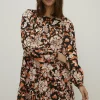 New Oasis Tiered Cord Paisley Animal Mini Dress Black
