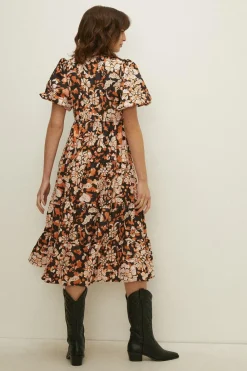 Online Oasis Tiered Cord Paisley Animal Midi Dress Black