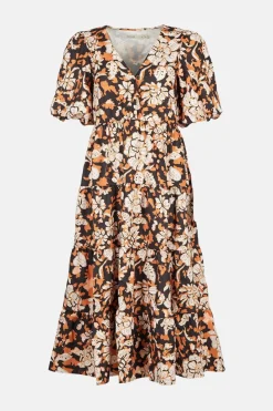 Online Oasis Tiered Cord Paisley Animal Midi Dress Black