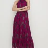 Best Oasis Tiered Halter Neck Metallic Dress Berry