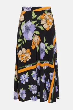 Sale Oasis Tiled Floral Split Front Midi Skirt Black