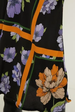 Sale Oasis Tiled Floral Split Front Midi Skirt Black