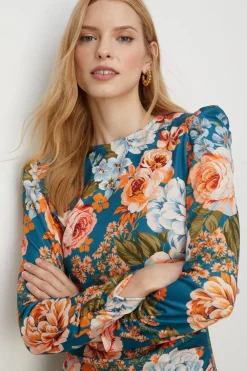 Discount Oasis Tissue Crepe Floral Draped Split Mini Dress Green
