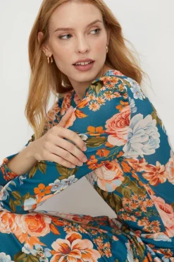 New Oasis Tissue Crepe Floral Draped Split Midi Dress Multi