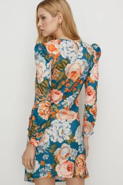 Discount Oasis Tissue Crepe Floral Draped Split Mini Dress Green
