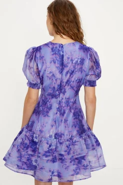 New Oasis Tonal Blurred Floral Organza Skater Dress Lilac