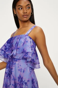 Outlet Oasis Tonal Blurred Floral Ruffle Organza Midi Dress Lilac