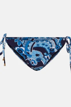 Best Oasis Tonal Retro Floral Tie Side Bikini Bottom Blue
