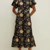 Hot Oasis Trailing Floral Tiered Scuba Midi Dress Multi