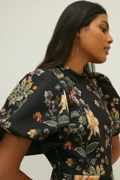 Hot Oasis Trailing Floral Tiered Scuba Midi Dress Multi
