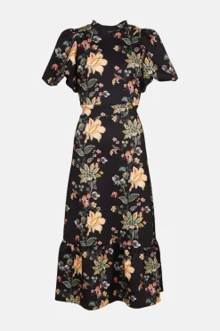 Hot Oasis Trailing Floral Tiered Scuba Midi Dress Multi