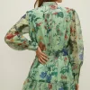 New Oasis Trailing Flower Organza Mini Shirt Dress Sage