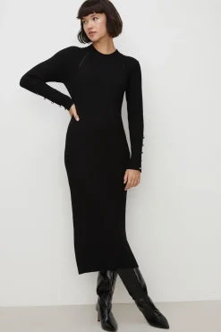 Sale Oasis Travelling Rib Crew Neck Knitted Midi Dress Wine