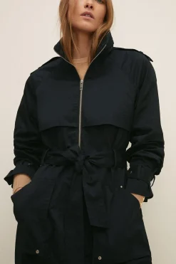 Sale Oasis Trench Detail Belted Parka Black