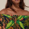 Clearance Oasis Tropical Floral Bardot Dress Green