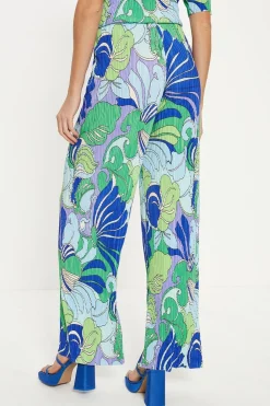 Best Oasis Tropical Plisse Wide Leg Trouser Blue