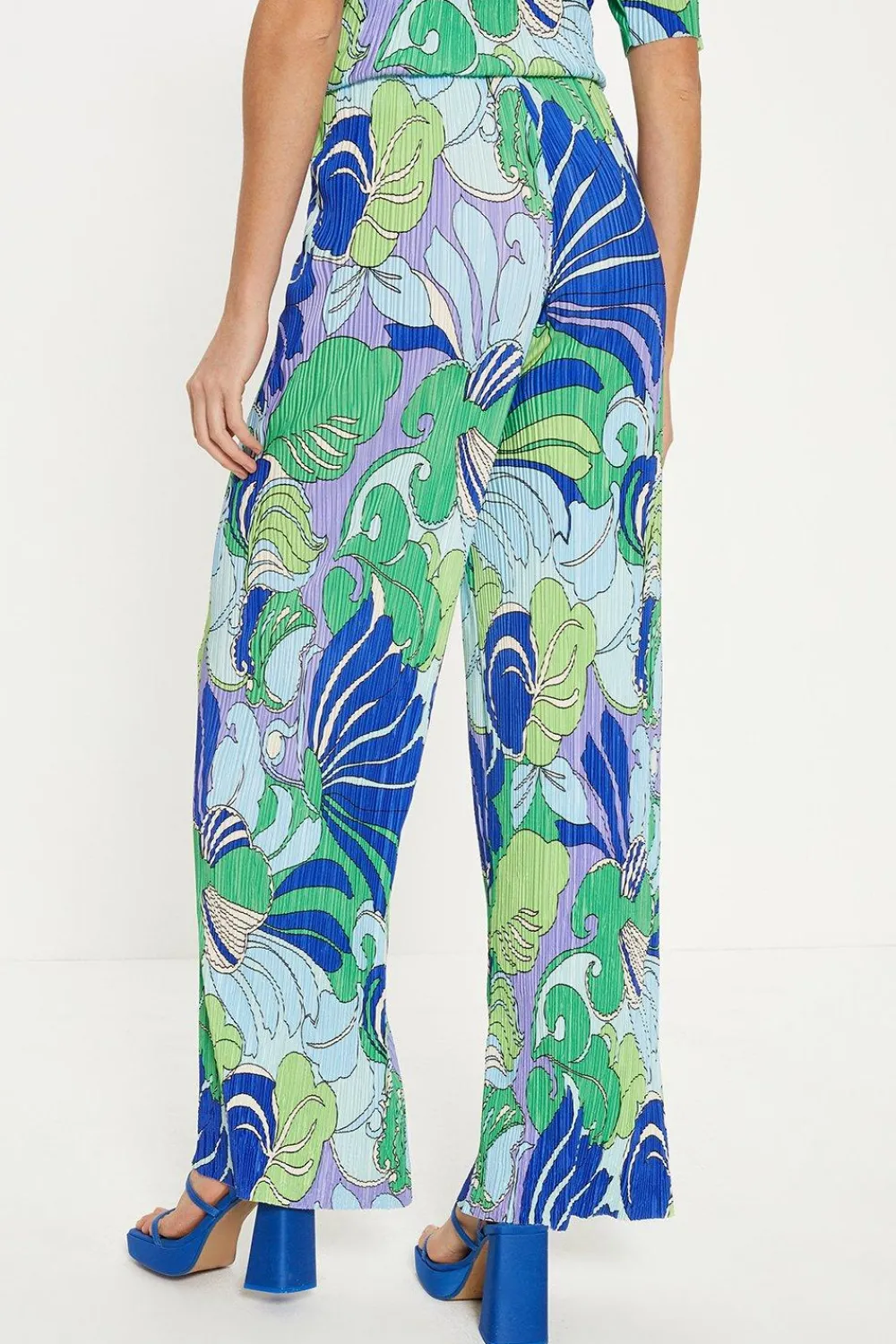 Best Oasis Tropical Plisse Wide Leg Trouser Blue