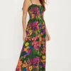 Fashion Oasis Tropical Print Crinkle Shirred Maxi Dress Multi
