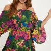 Best Oasis Tropical Print Crinkle Shirred Bardot Dress Multi