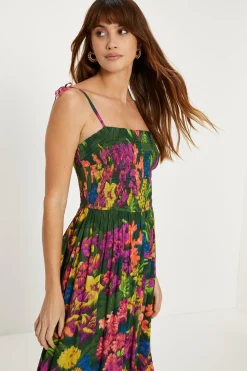 Fashion Oasis Tropical Print Crinkle Shirred Maxi Dress Multi