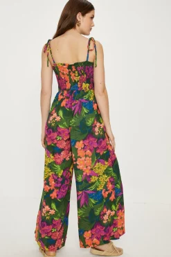 Online Oasis Tropical Print Crinkle Shirred Jumpsuit Multi