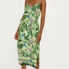 Fashion Oasis Tropical Print Strappy Midi Dress Green
