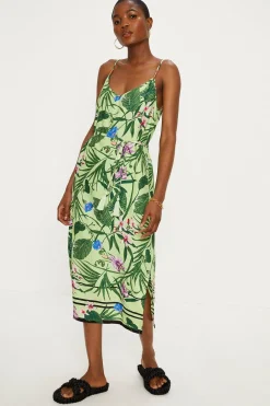 Fashion Oasis Tropical Print Strappy Midi Dress Green