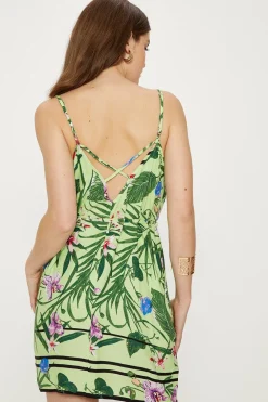 Clearance Oasis Tropical Print Strappy Mini Dress Green