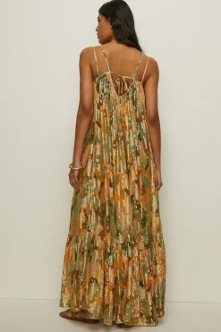 Fashion Oasis Tropical Printed Metallic Midi Dress Floral