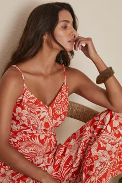 Sale Oasis Tropical V Neck Jumpsuit Coral