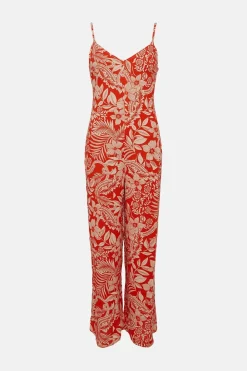 Sale Oasis Tropical V Neck Jumpsuit Coral