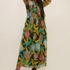 Online Oasis Tulip Printed Metallic Frill Neck Midi Dress Multi