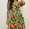 Best Oasis Tulip Printed Square Neck Midi Dress Multi