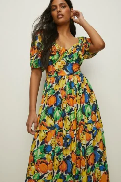 Best Oasis Tulip Printed Square Neck Midi Dress Multi