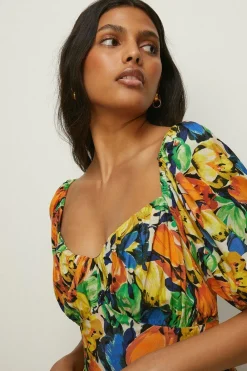 Best Oasis Tulip Printed Square Neck Midi Dress Multi