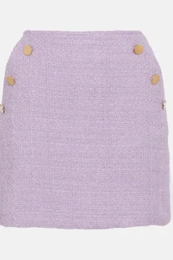 Fashion Oasis Tweed Button Detail Mini Skirt Lilac