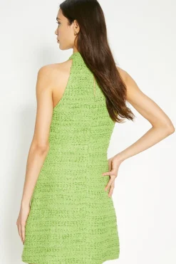 Outlet Oasis Tweed Fringe Pocket Detail Mini Dress Green