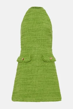 Outlet Oasis Tweed Fringe Pocket Detail Mini Dress Green